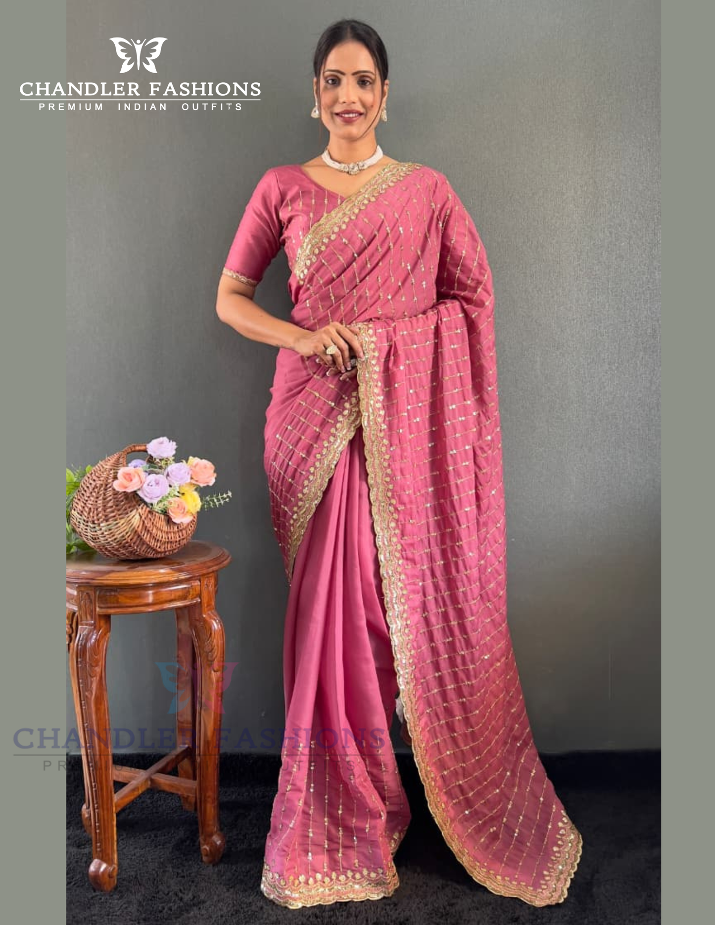 Pleasing Pink Color Georgette Silk Ready To Wear Saree With Embroidery And Sequins Work