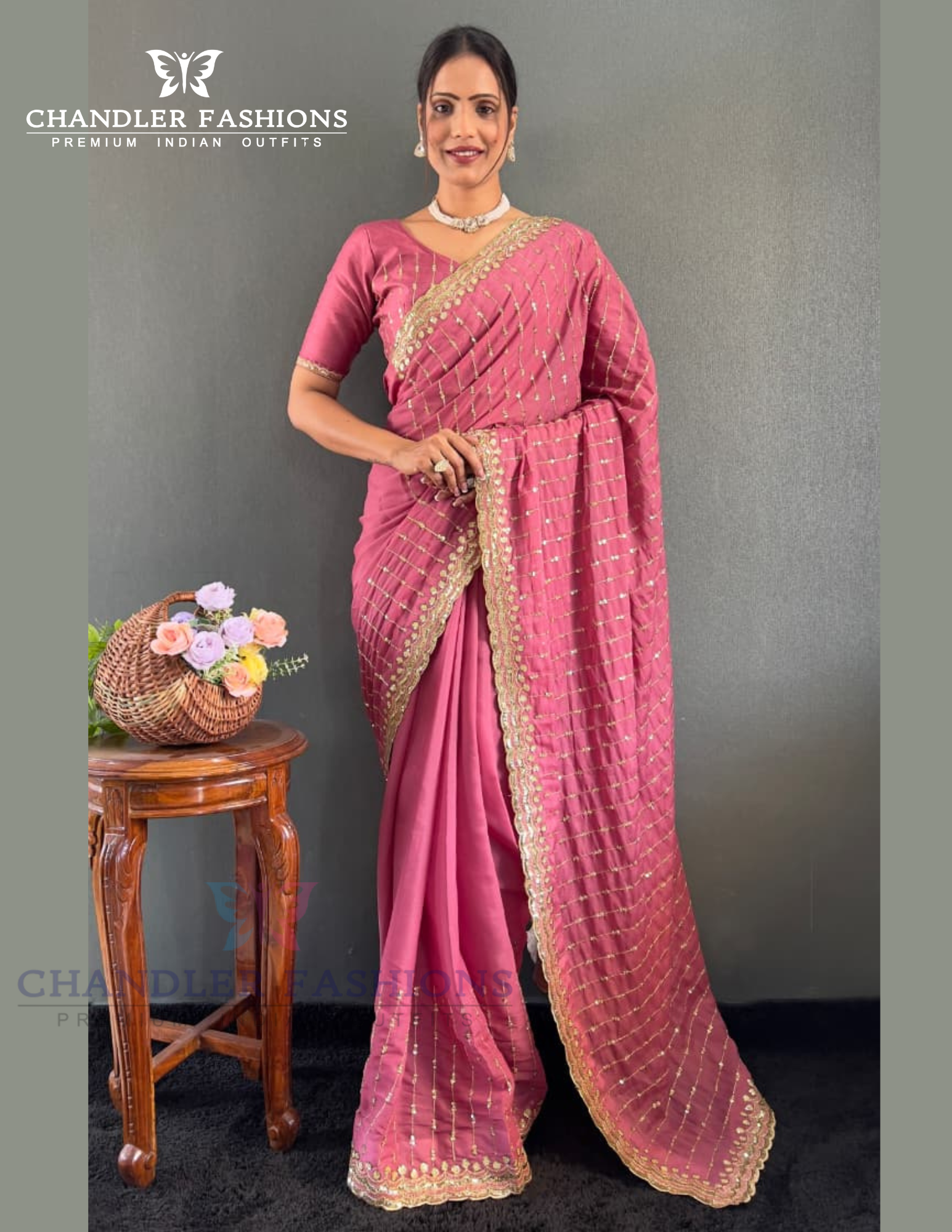 Pleasing Pink Color Georgette Silk Ready To Wear Saree With Embroidery And Sequins Work