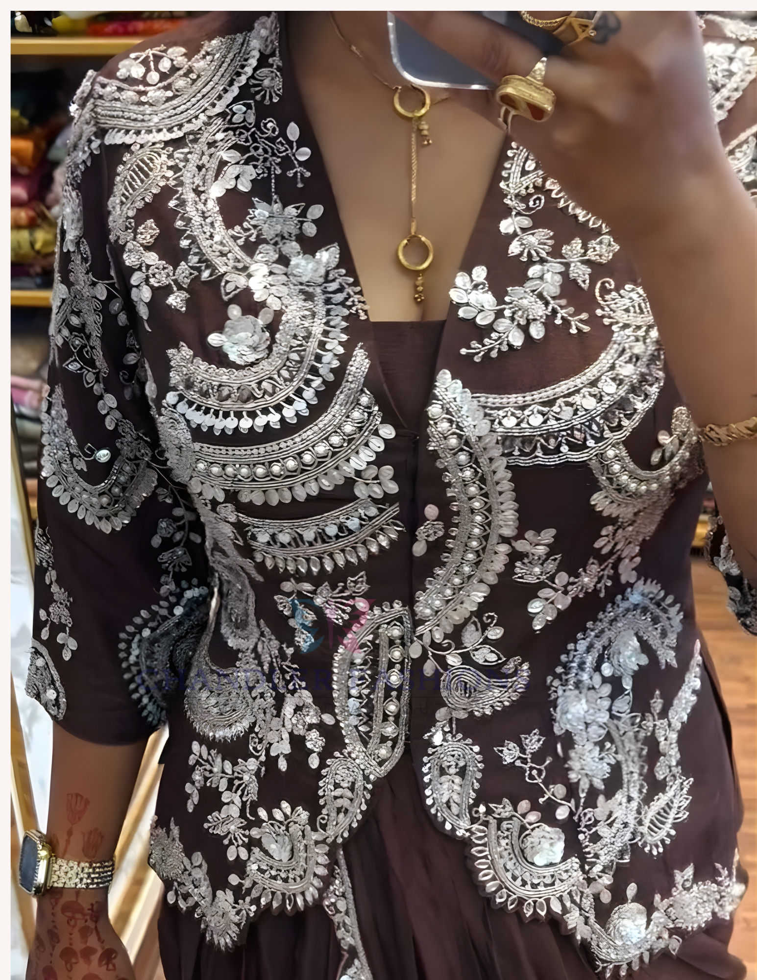 Brown Color Heavy Chinon Ready To Wear Saree In Suncity