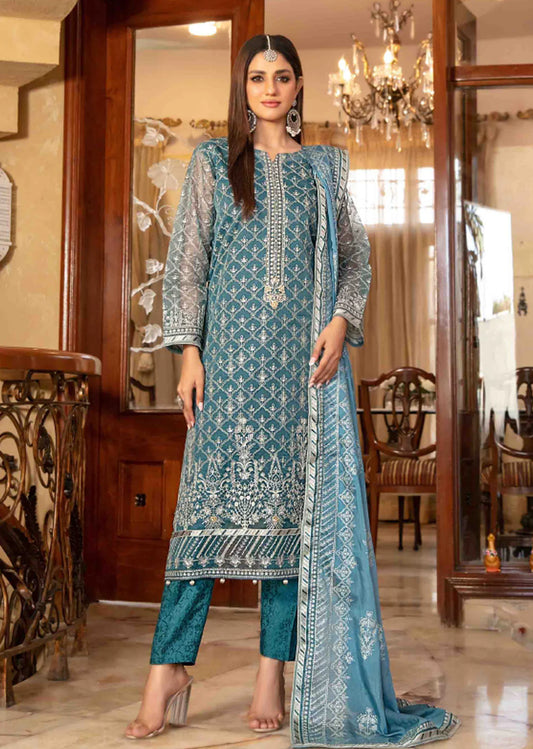 Alluring Blue Color Georgette Salwar Suits With Heavy Embroidered Work For Women