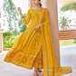 Dazzling Yellow Colored Rayon Printed Work Kurti With Dupatta For Women