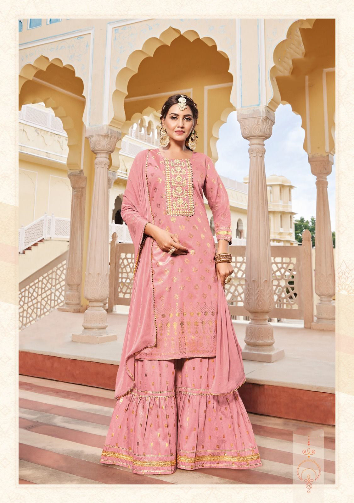 Elegant Pink Colored Fancy Kurti And Suits With Sequins Embroidery Work