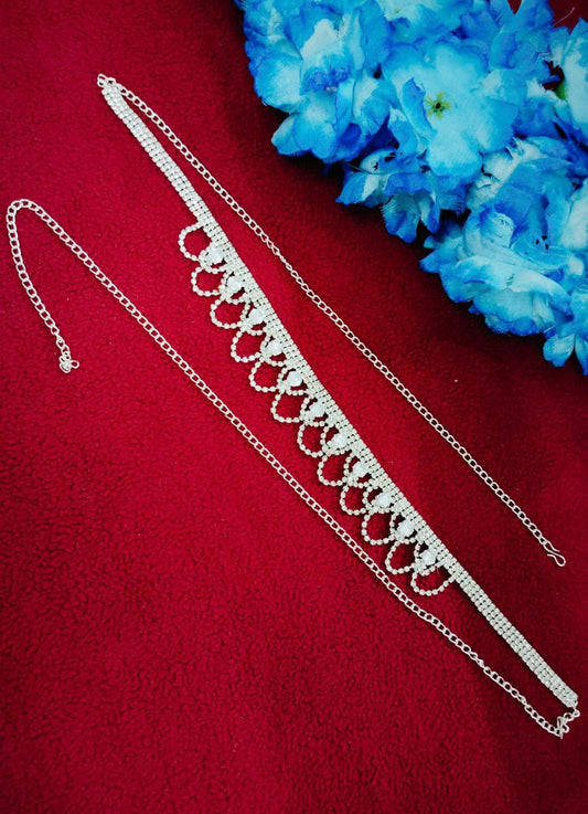 Beautiful American Diamond Stone Designed Silver Color Hip Chain For Women