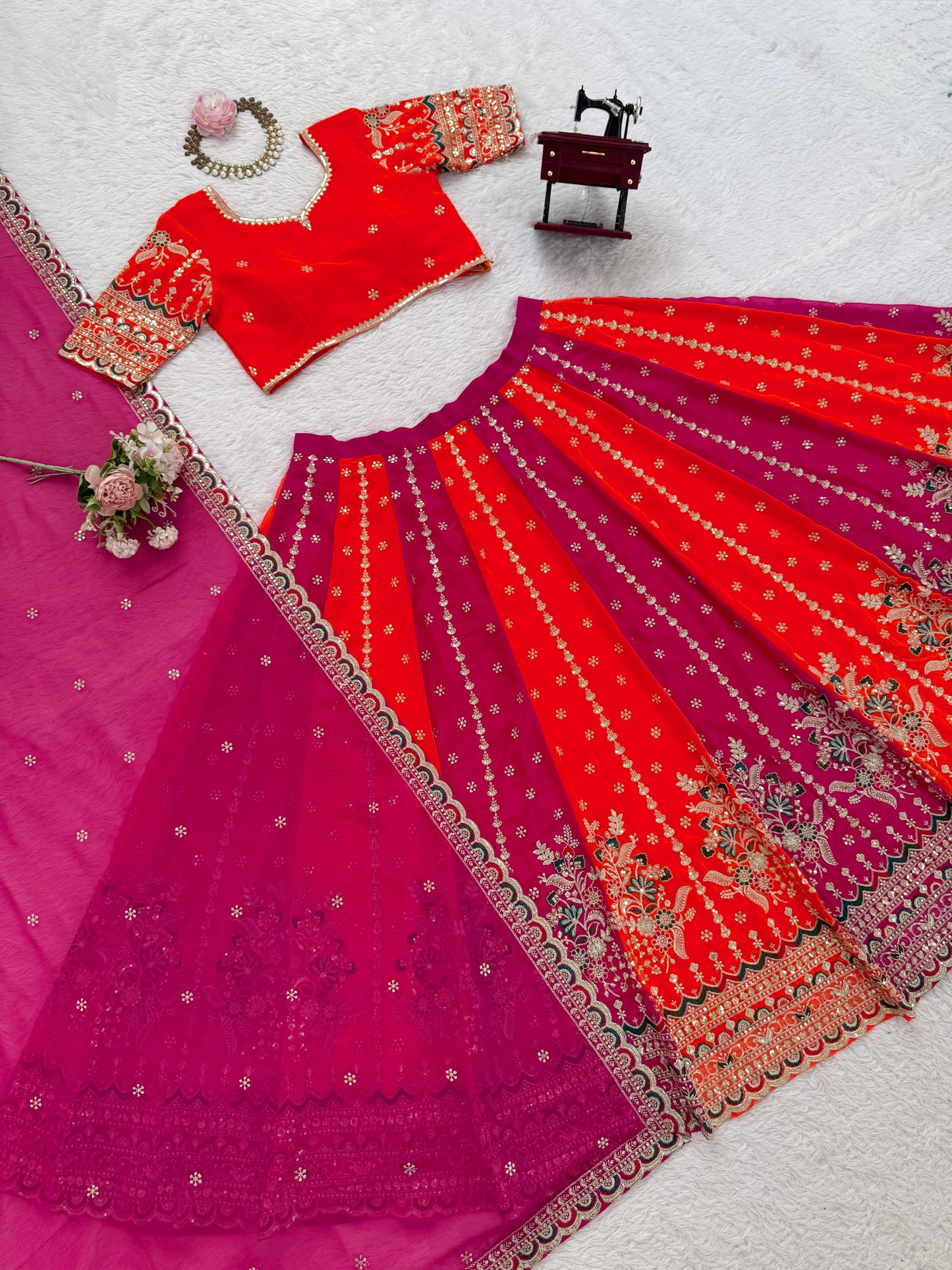 Orange Color Lehenga With Thread And Sequins Work In Mesa 