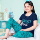 Attractive Navy Blue And Teal Blue Short Sleeve Round Neck Rich Cotton Pajama Set