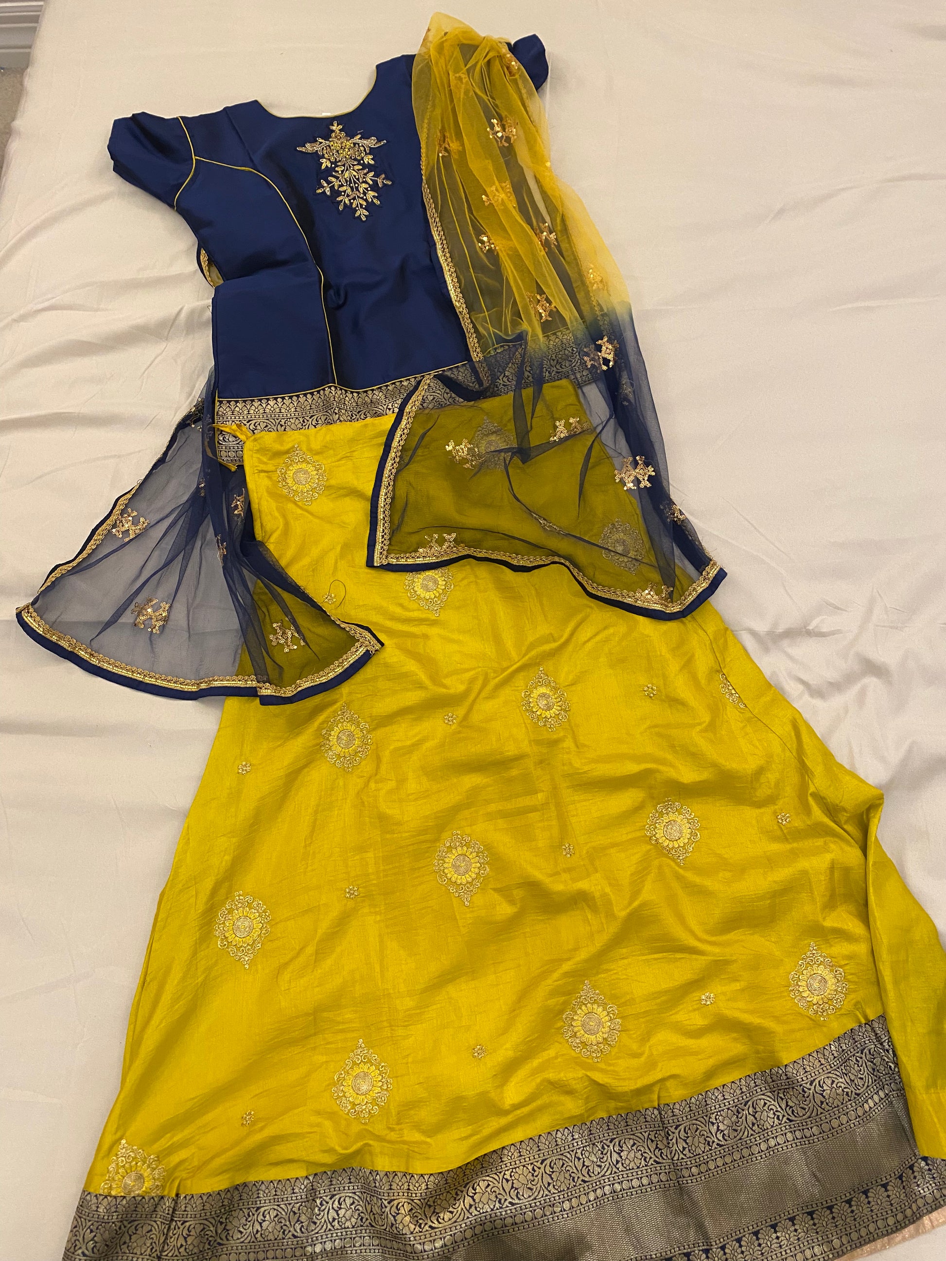 Blue Top And Yellow Skirts Set For Kids-Teen