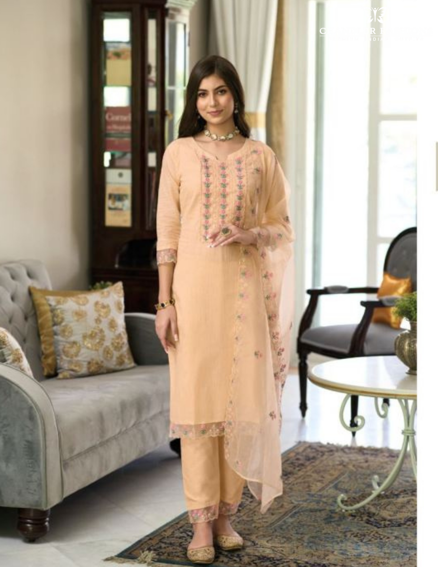 Gorgeous Orange Color Fancy Embroidery Work Kurti With Dupatta
