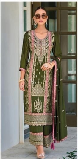 Charming Green Color Premium Silk With Embroidery Kurti With Dupatta