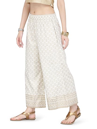 White Palazzo Pants With Golden Myka Print Near Me