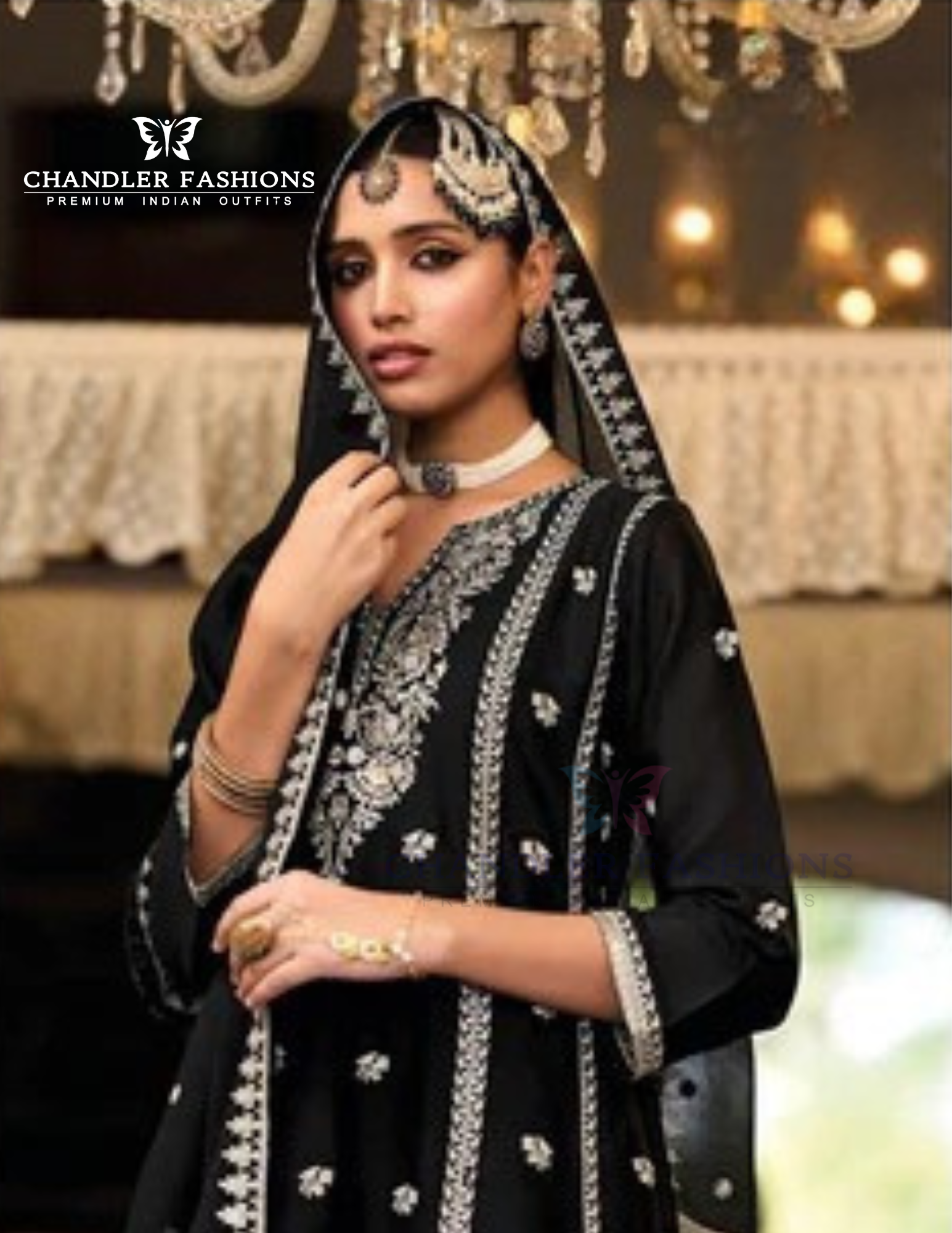 Black Color Heavy Chinon With Embroidery Work Salwar Suits Near Me