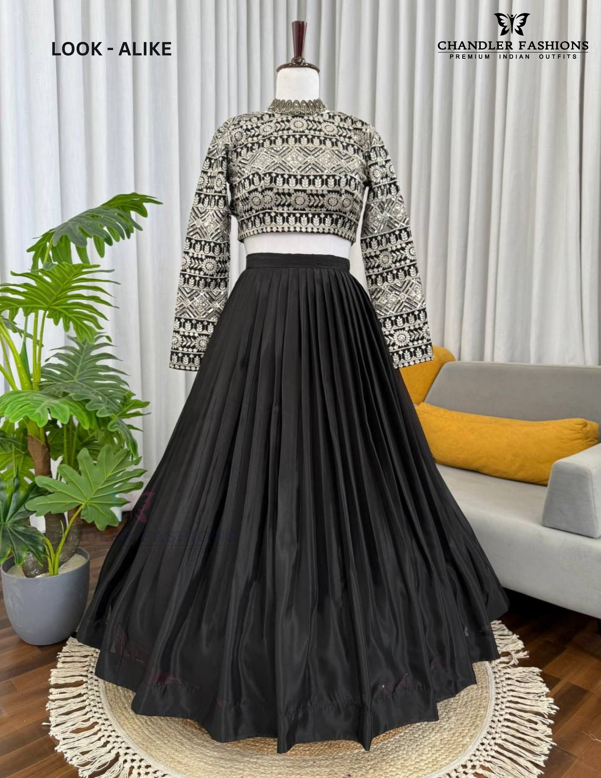 Alluring Black Color Tabby Organza Thread And Sequins Work Lehenga Choli