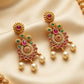 Dazzling Pink Stones With Pearl Hangings Gold Plated Necklace With Earrings For Women