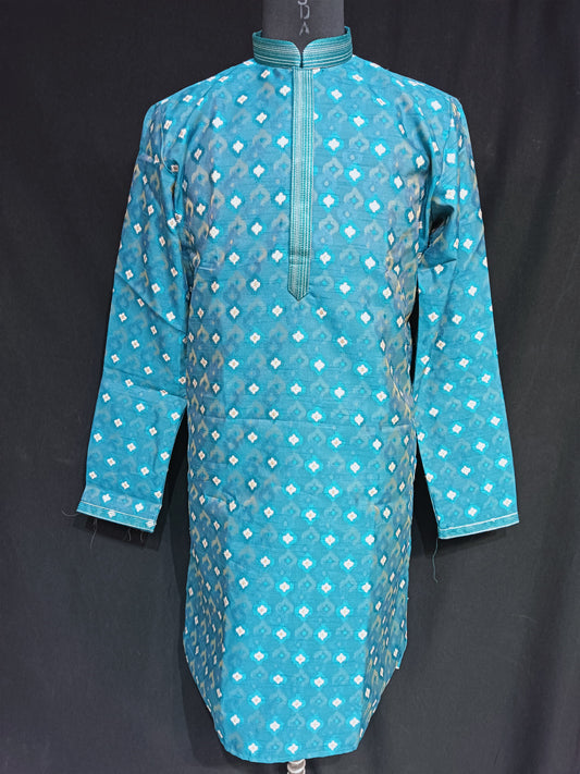 Charming Skyblue Color Thread Embroidery Work Kurta And Pajama With Linning For Men