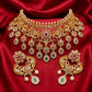 Dazzling Green And Red Stones Gold Plated Necklace With Earrings For Women