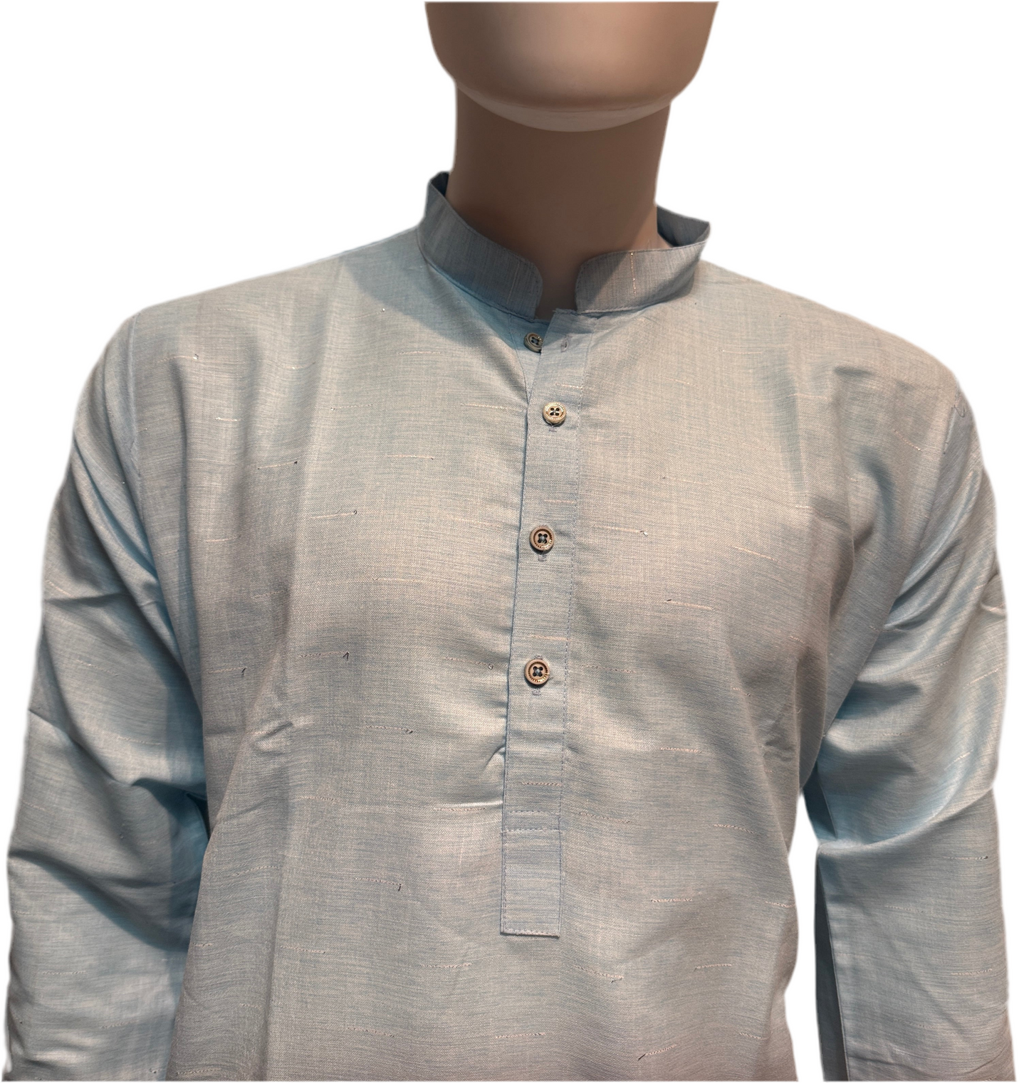 Delightful Light Blue Color Cotton Kurta With Pajama For Men