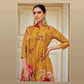 Elegant Mustard Yellow Tusser Silk Floral Design Kurti With Pant For Women Near Me