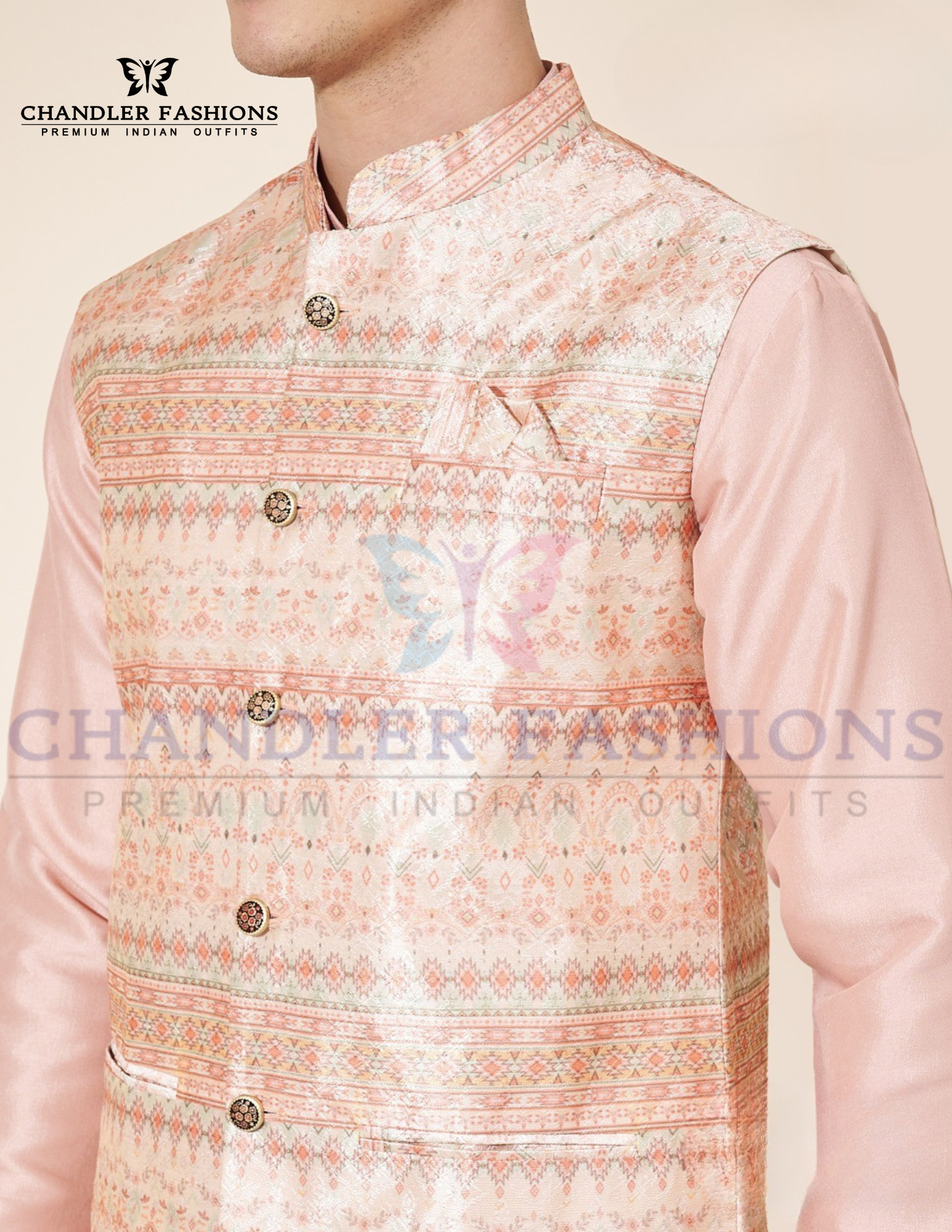  pink Color Embroidered Work Silk Kurta And Pajama With Jacket Near Me
