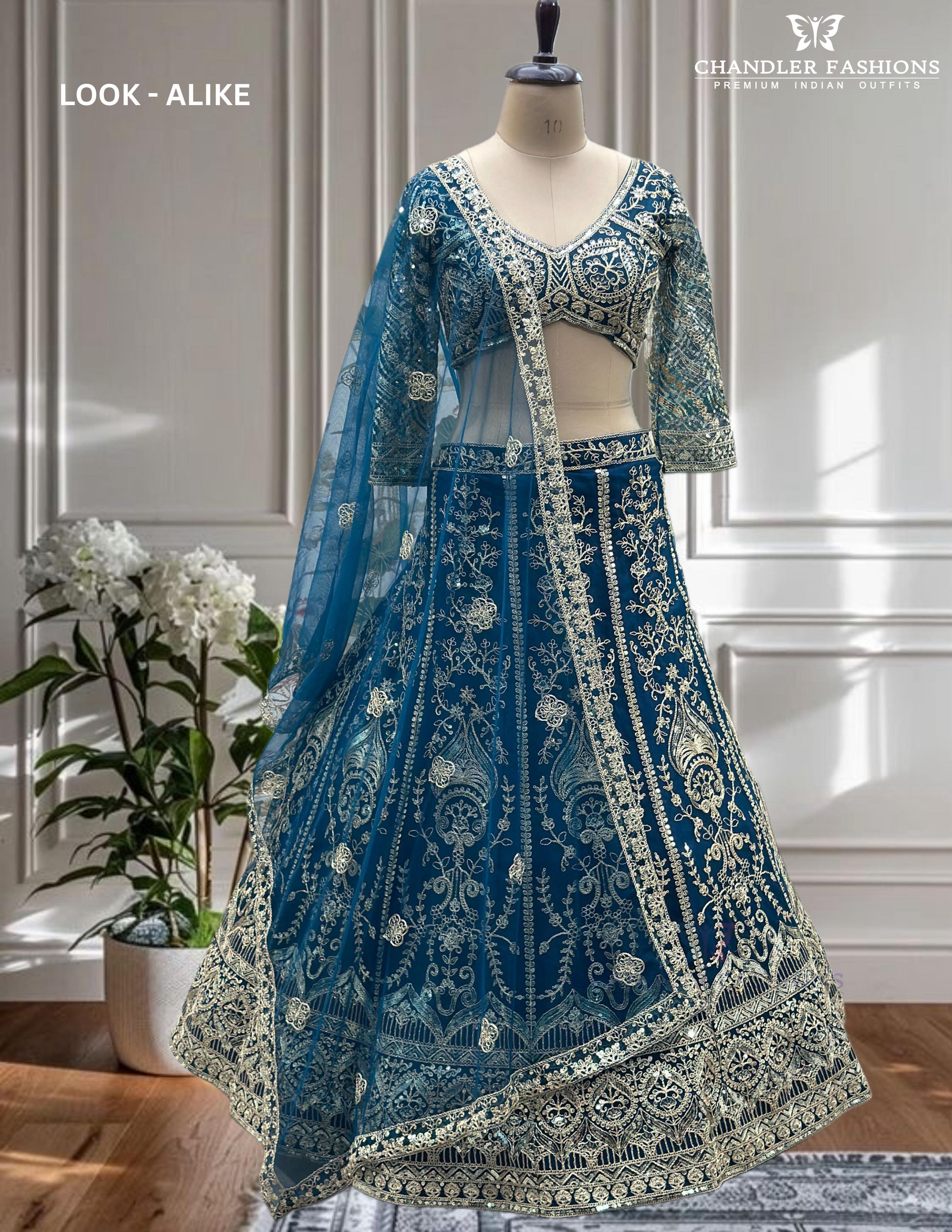 Attractive Blue Color Sequins With Embroidery Work Lehenga Choli In Tempe