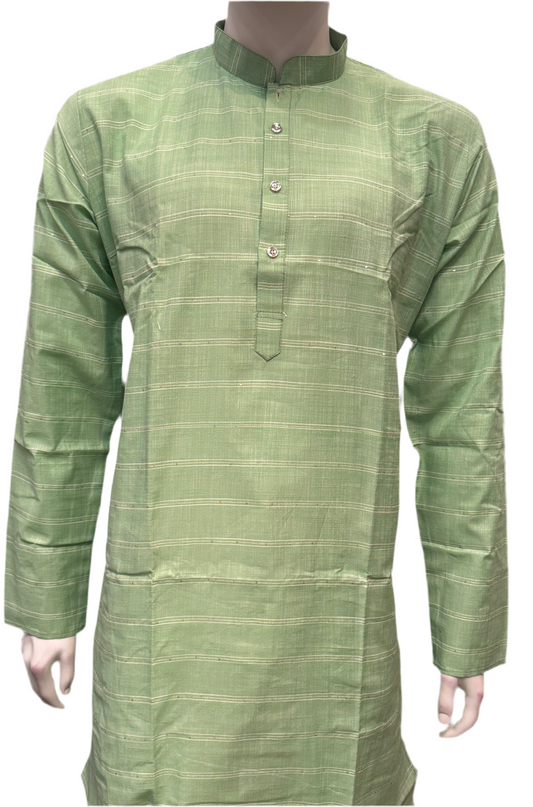 Alluring Green Color Cotton Kurta With Pajama For Men