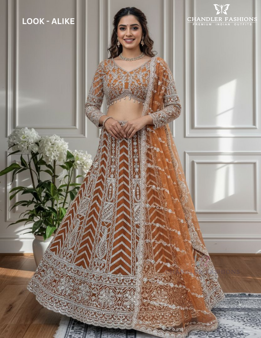 Wonderful Orange Color Sequins And Embroidery Work Lehenga Choli For Women