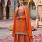 Magnificent Orange Color Chinon With Embroidery Work Palazzo Suits For Women