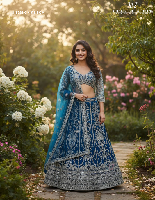 Attractive Blue Color Sequins With Embroidery Work Lehenga Choli For Women