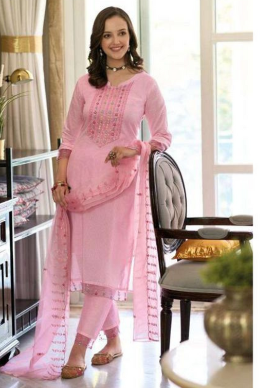 Pretty Pink Color Fully Stitched With Embroidery Work Kurti With Dupatta