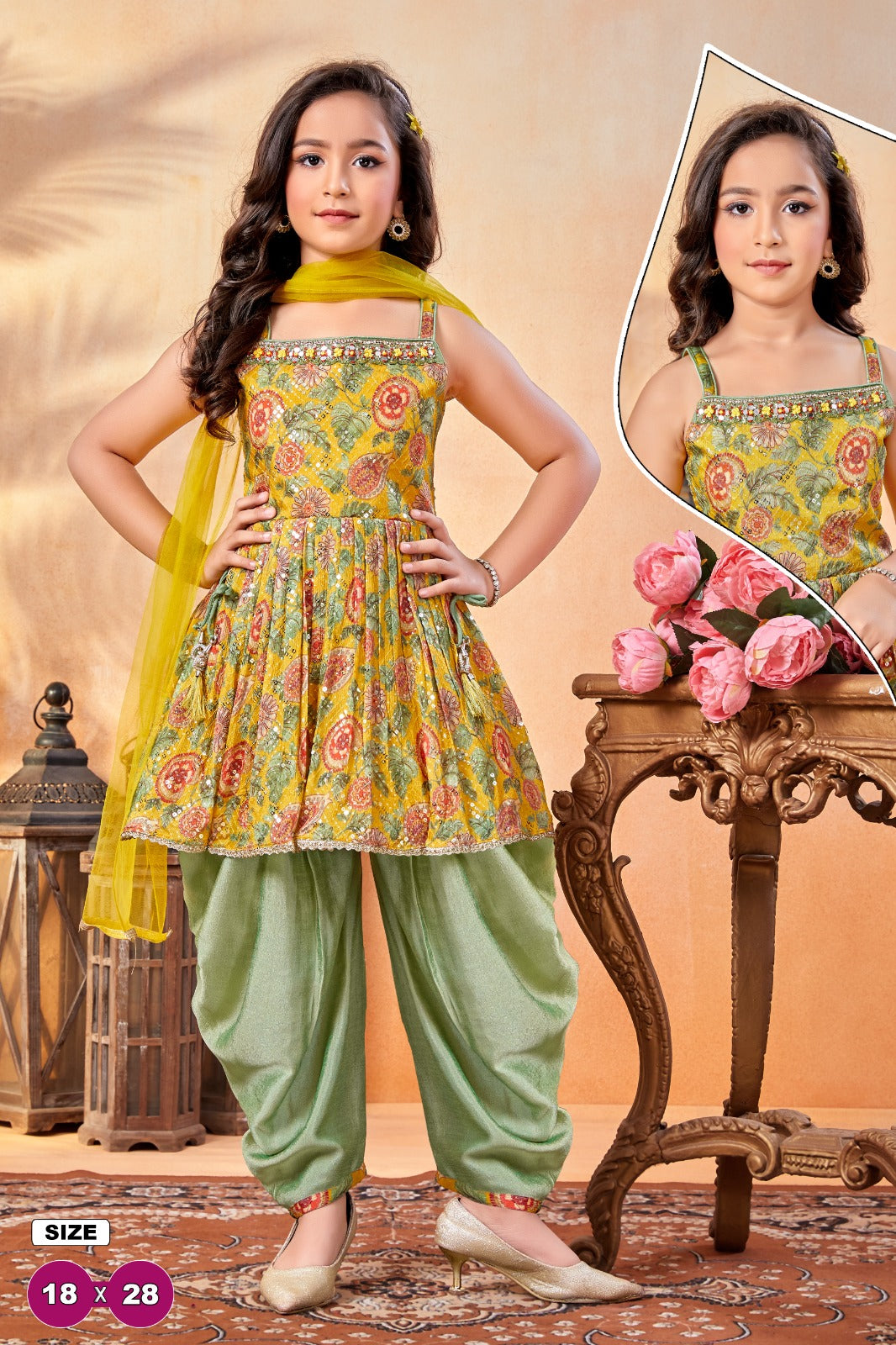 Beautiful Floral Sleeveless Yellow Colored Dhoti For Kids