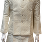 Pretty Cream Color Banglori Silk With Embroidery Work Kurta And Pajama With Koti Jacket For Men