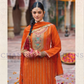 Magnificent Orange Color Chinon With Embroidery Work Palazzo Suits Near Me