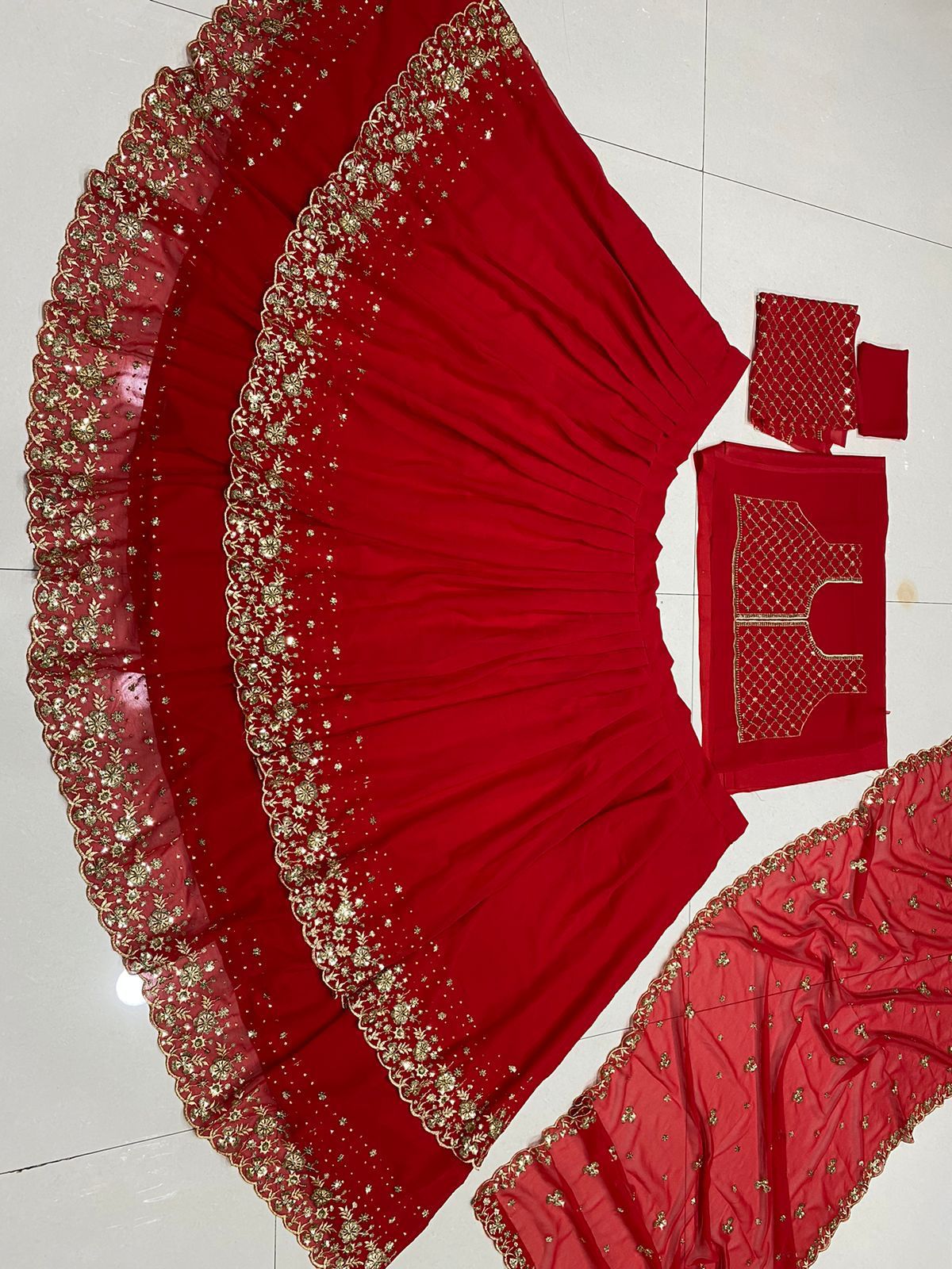 Attractive Red Color Georgette Sequins Work Lehenga In Suncity