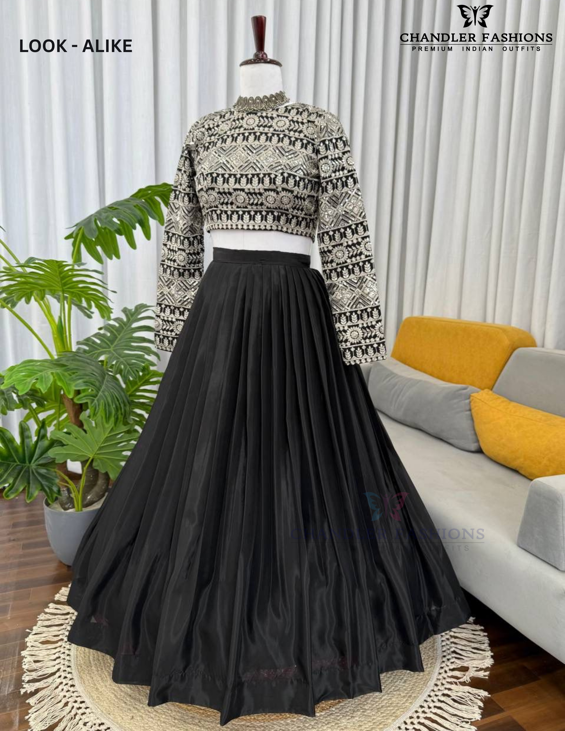 Alluring Black Color Tabby Organza Thread And Sequins Work Lehenga Choli Near Me