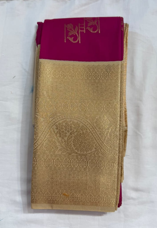 Amazing Pink And Ivory Color Art Silk Saree With Gold Zari Work Border For Women