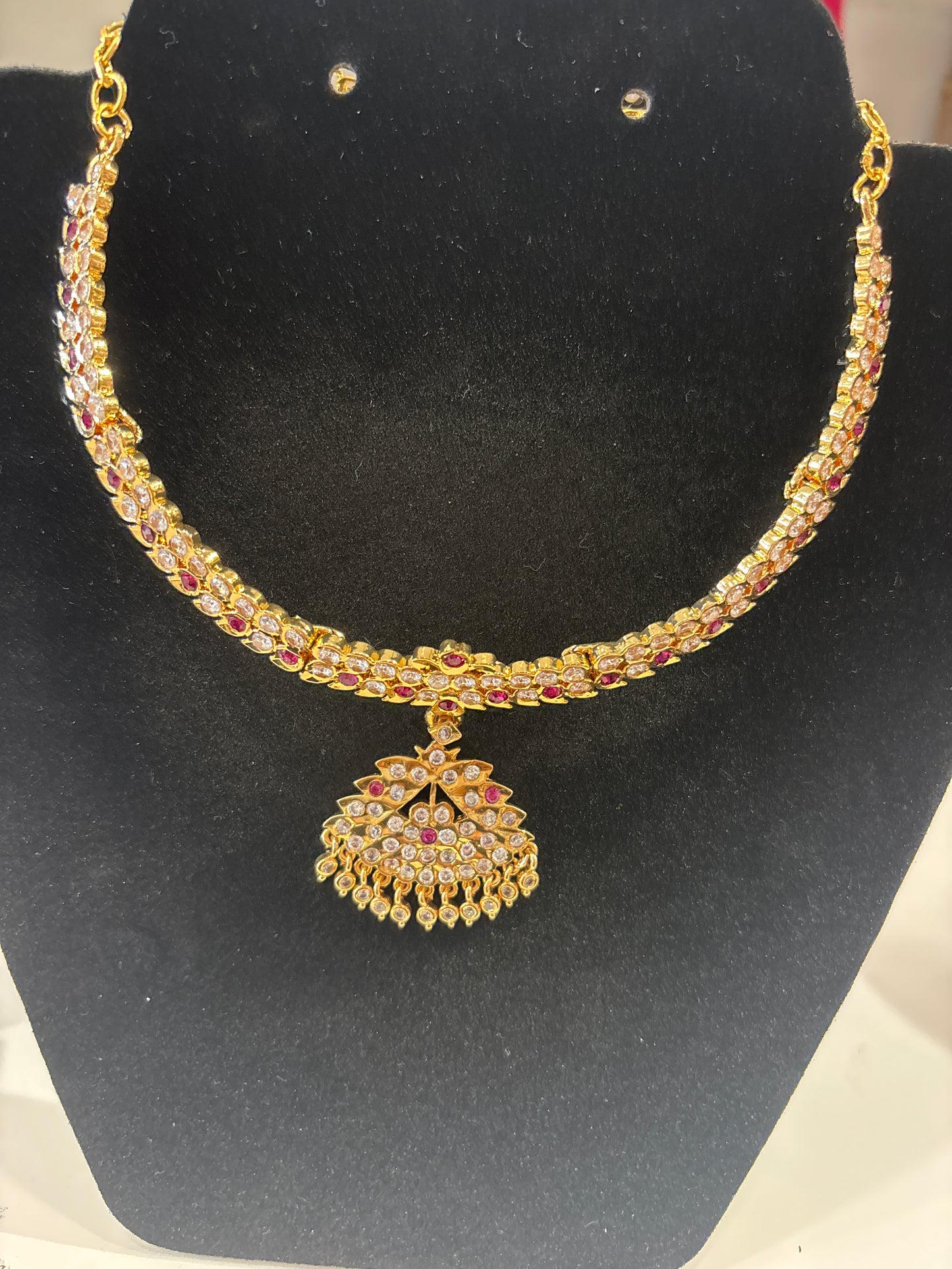 Traditional Red And white Stones  Gold Necklace For Women
