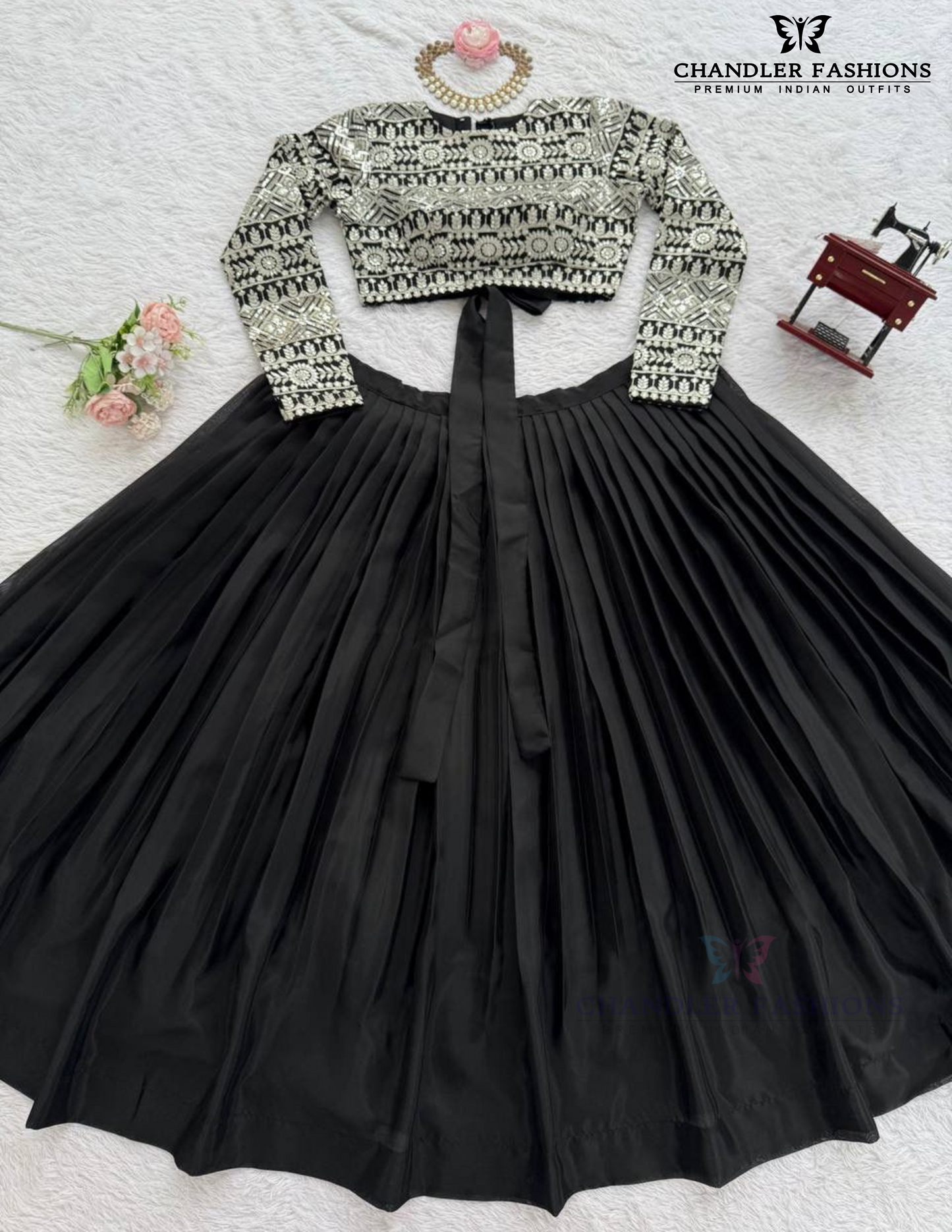 Alluring Black Color Thread And Sequins Work Lehenga Choli In Suncity