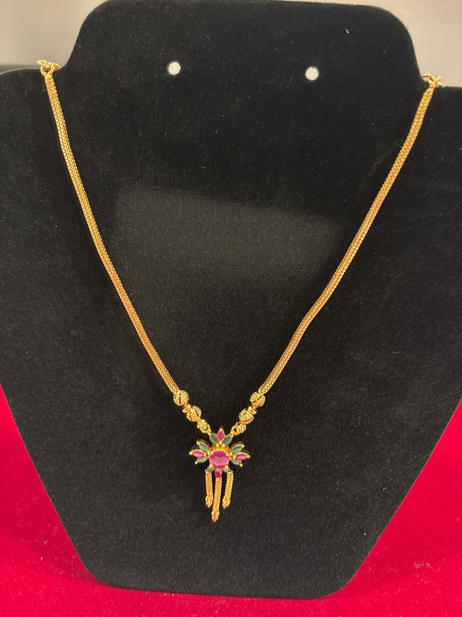 Stunning Ruby Pink And Eamrald Green Gold Plated Necklace For Women