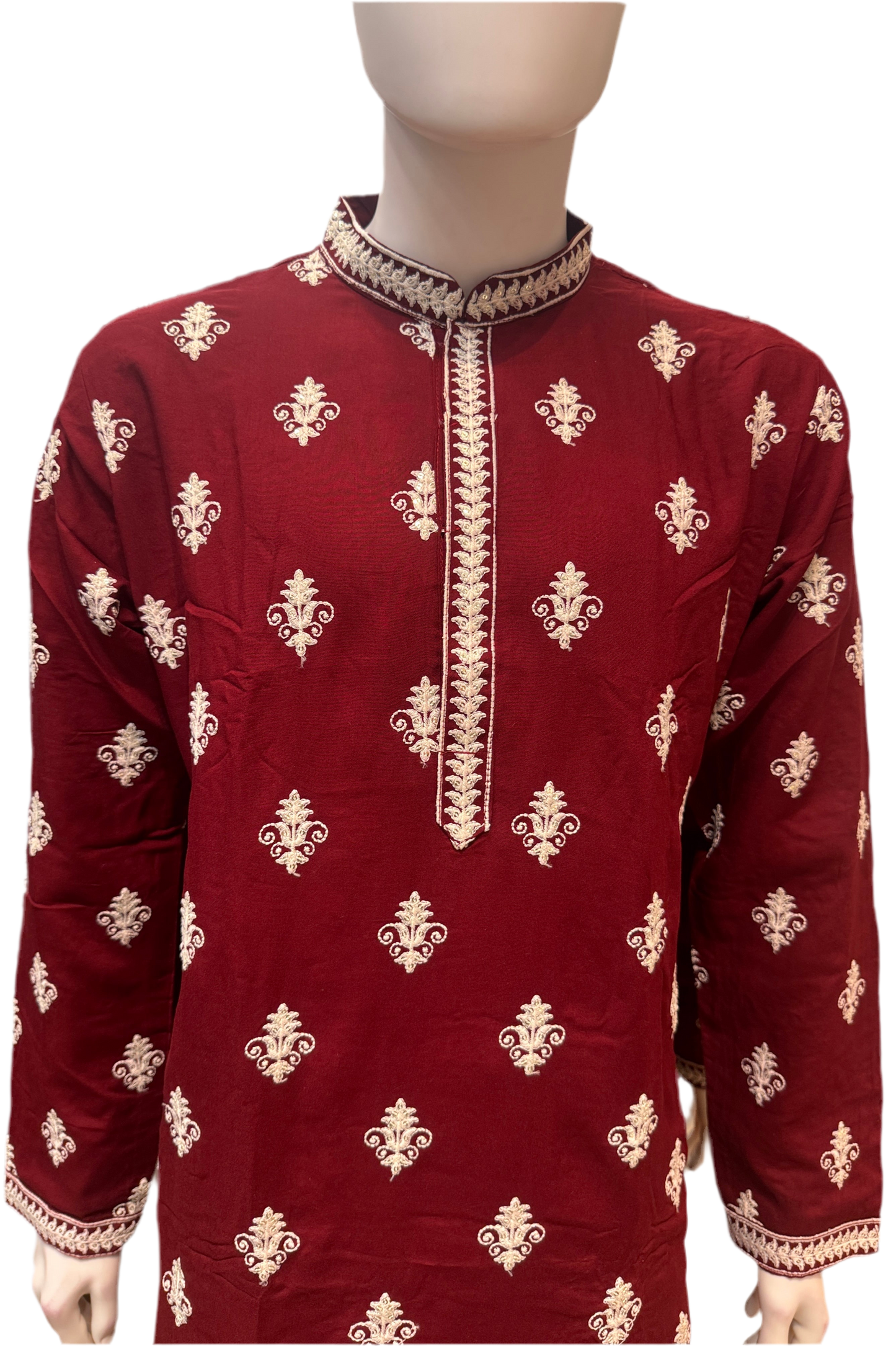 Charming Red Color Embroidery Work Men kurta Suits For Men
