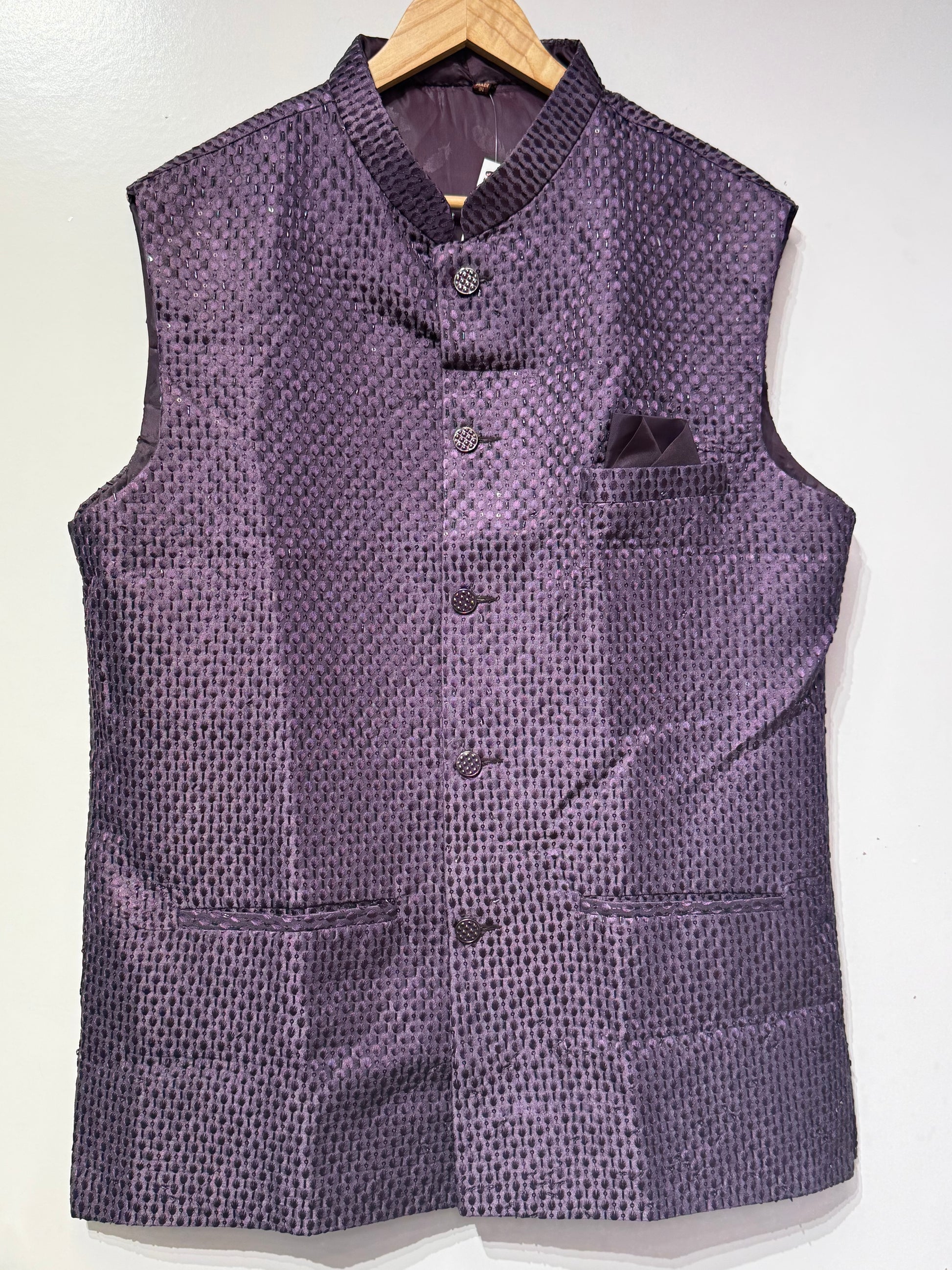 Purple Color Silk With Self Design Men's Jacket In Chandler