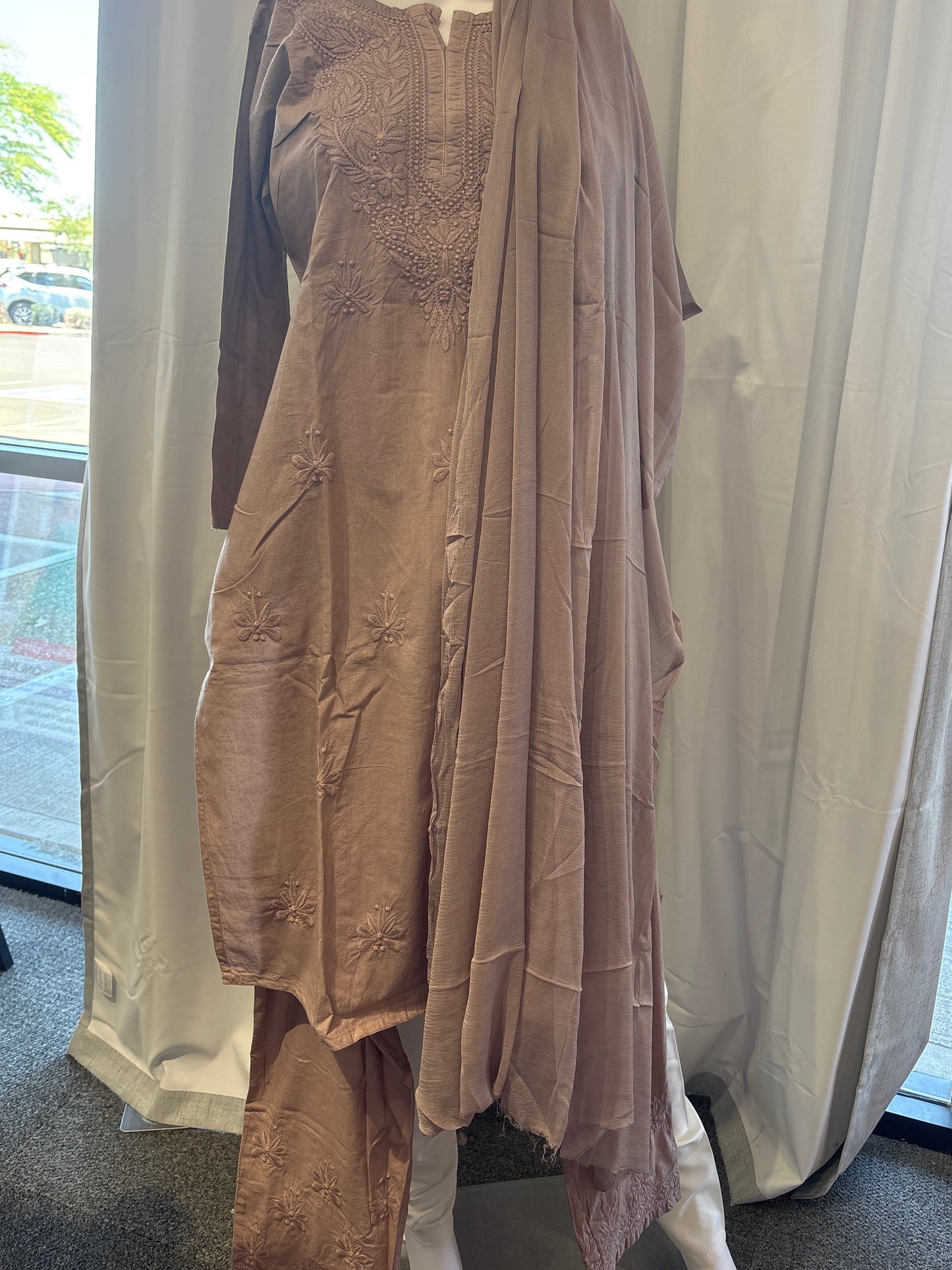 Amazing Light Brown Color Cotton With Chikankari Work Palazzo Suits For Women
