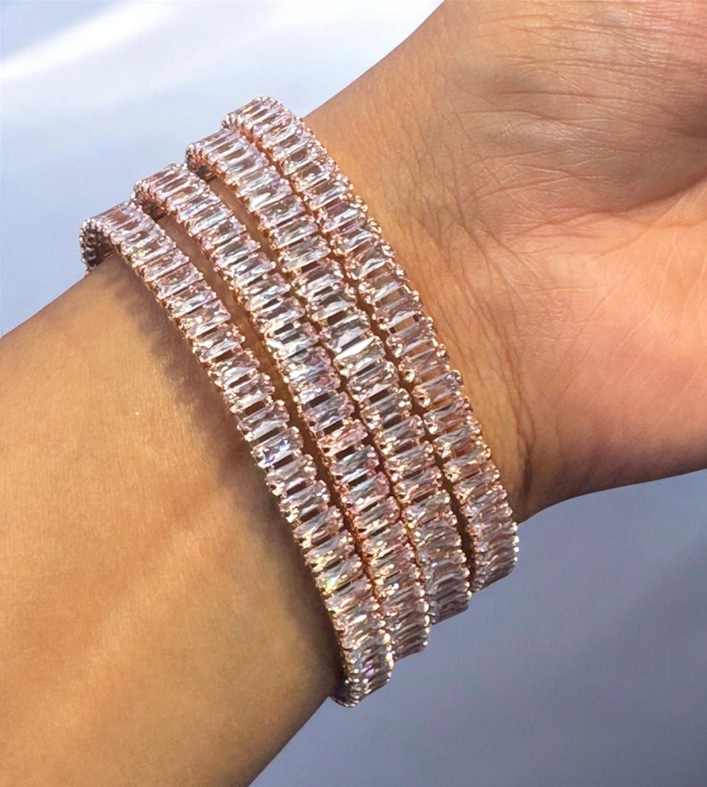 Pretty Rose Gold Plated Bangles With White Stones
