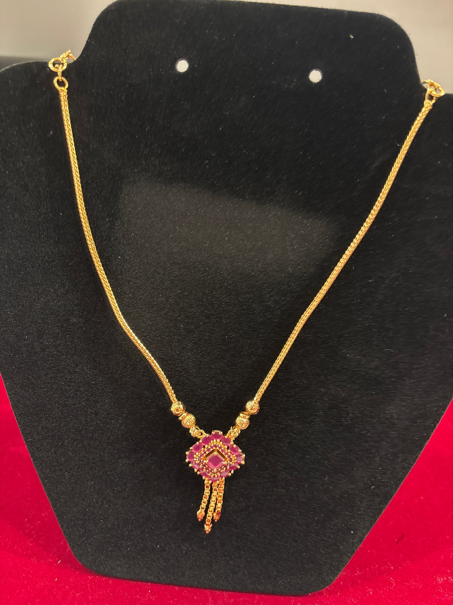 Amazing Pink Color Stone Gold Plated Necklace For Women