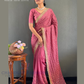 Pleasing Pink Color Georgette Silk Ready To Wear Saree With Embroidery Work In USA