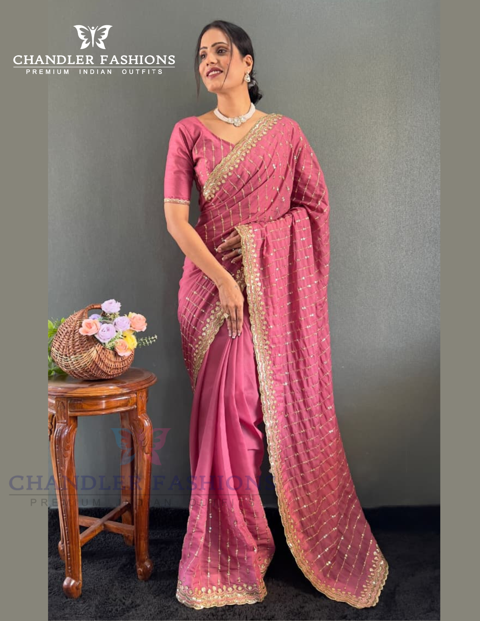 Pleasing Pink Color Georgette Silk Ready To Wear Saree With Embroidery Work In USA