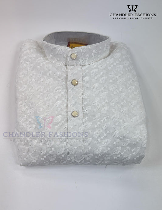 Dazzling White Colored Kurta With Pajama Pant Sets For Boys