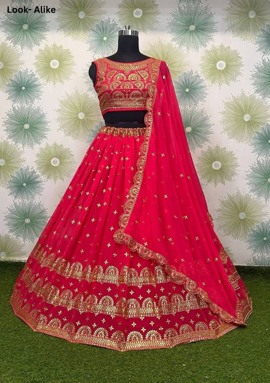 Attractive Red Color Embroidery With Sequins Work Lehenga Choli For Women