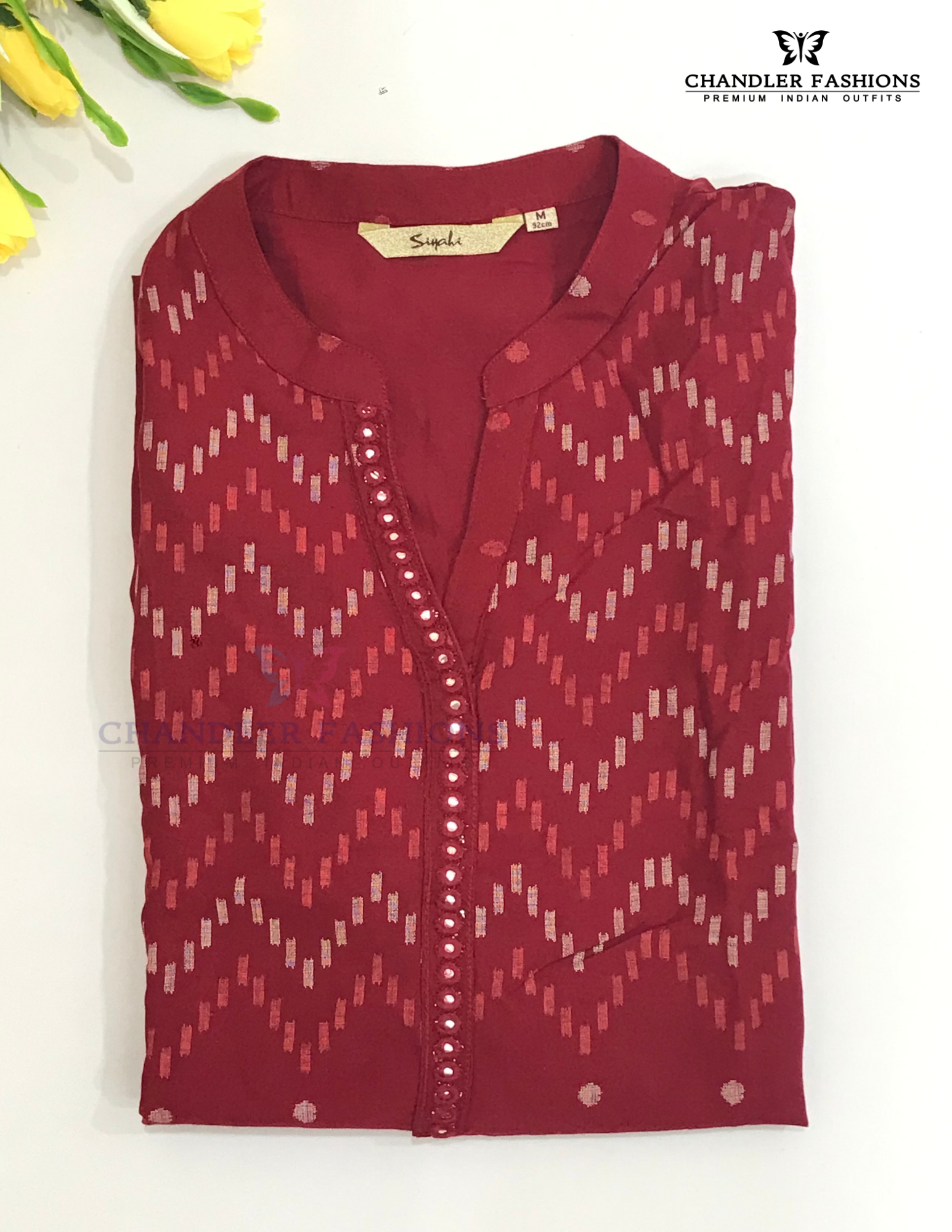 Dark Red Color Cotton With Self Design Kurti In USA