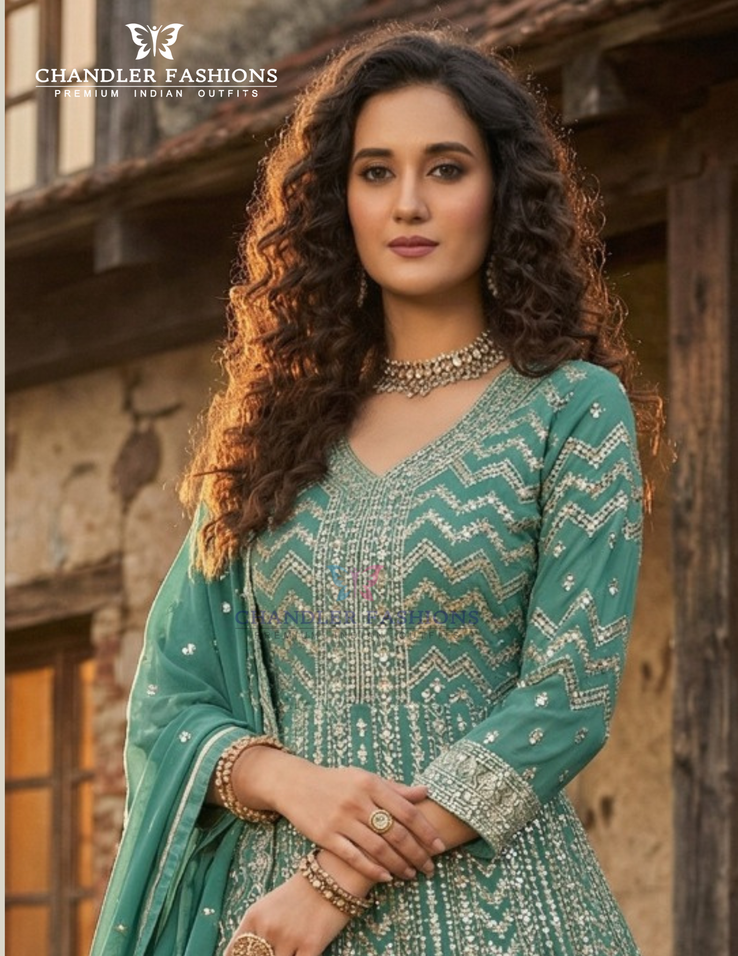 Teal Green Color Georgette With Heavy Zari And Thread Embroidery Work In USA