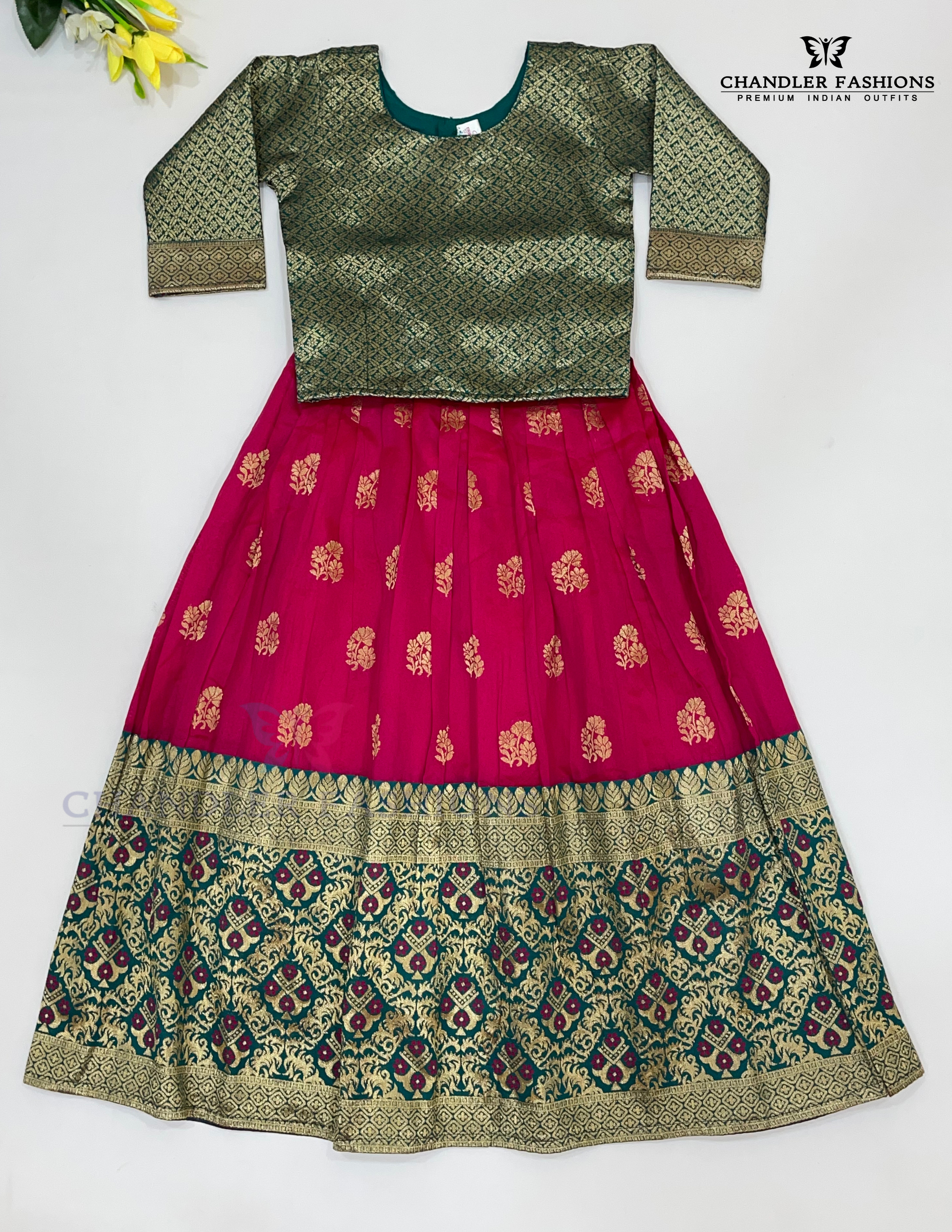  Pink Colored Silk Choli Sets With Zari Work In USA