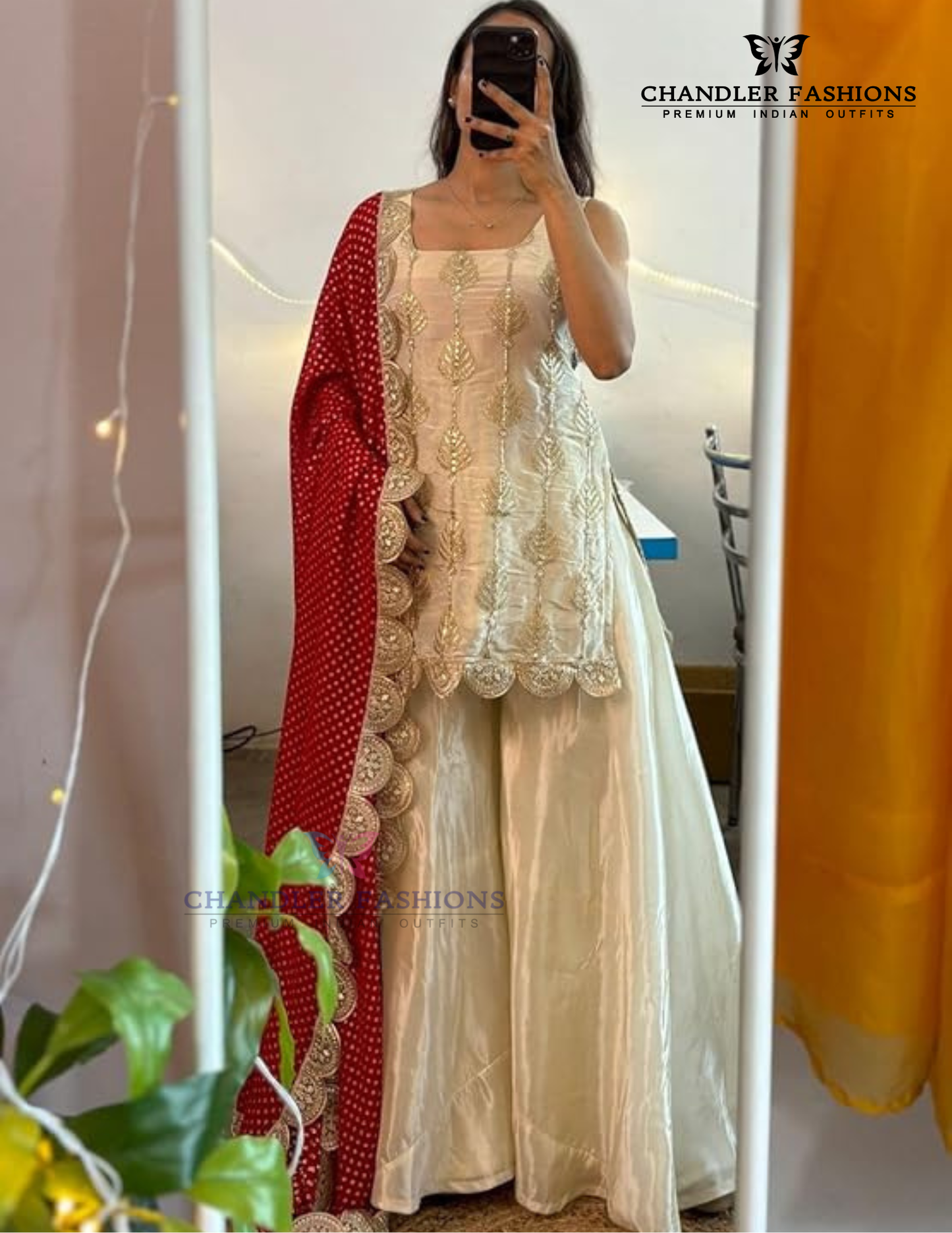 Captivating Off White Color Chinon With Embroidery And Sequins Work Palazzo Suits With Dupatta
