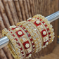 Amazing Metal Bangles Set With White And Maroon Stones For Women